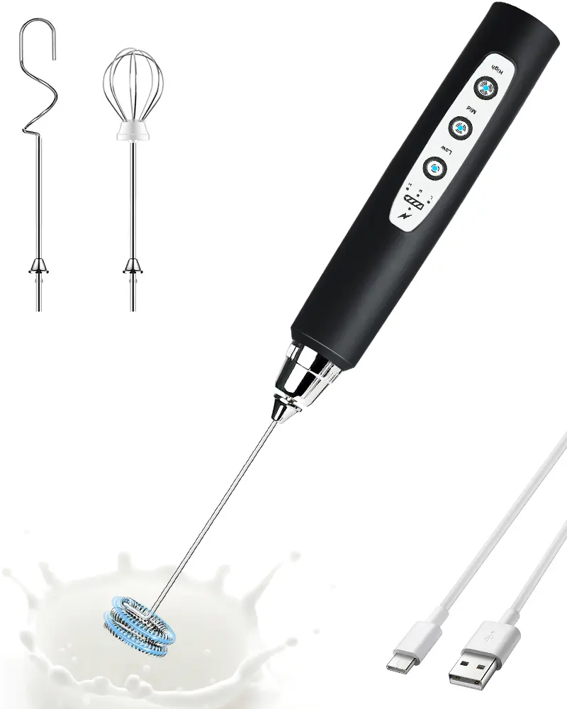 Rechargeable Handheld Milk Frother for Coffee - 3-Speed Electric Whisk with 3 Heads, 0.5lb Kitchen Gadget, Handheld Hand Mixers Stick, Coffee Bar Accessories for Latte, Cappuccino, Black Friday Gifts, Christmas Gifts, Kitchen Gadgets
