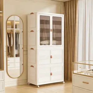 Space-Saving Folding Storage Cabinet – Stackable Organizer Bins with Wheels & Magnetic Door for Bedroom, Closet & Kitchen