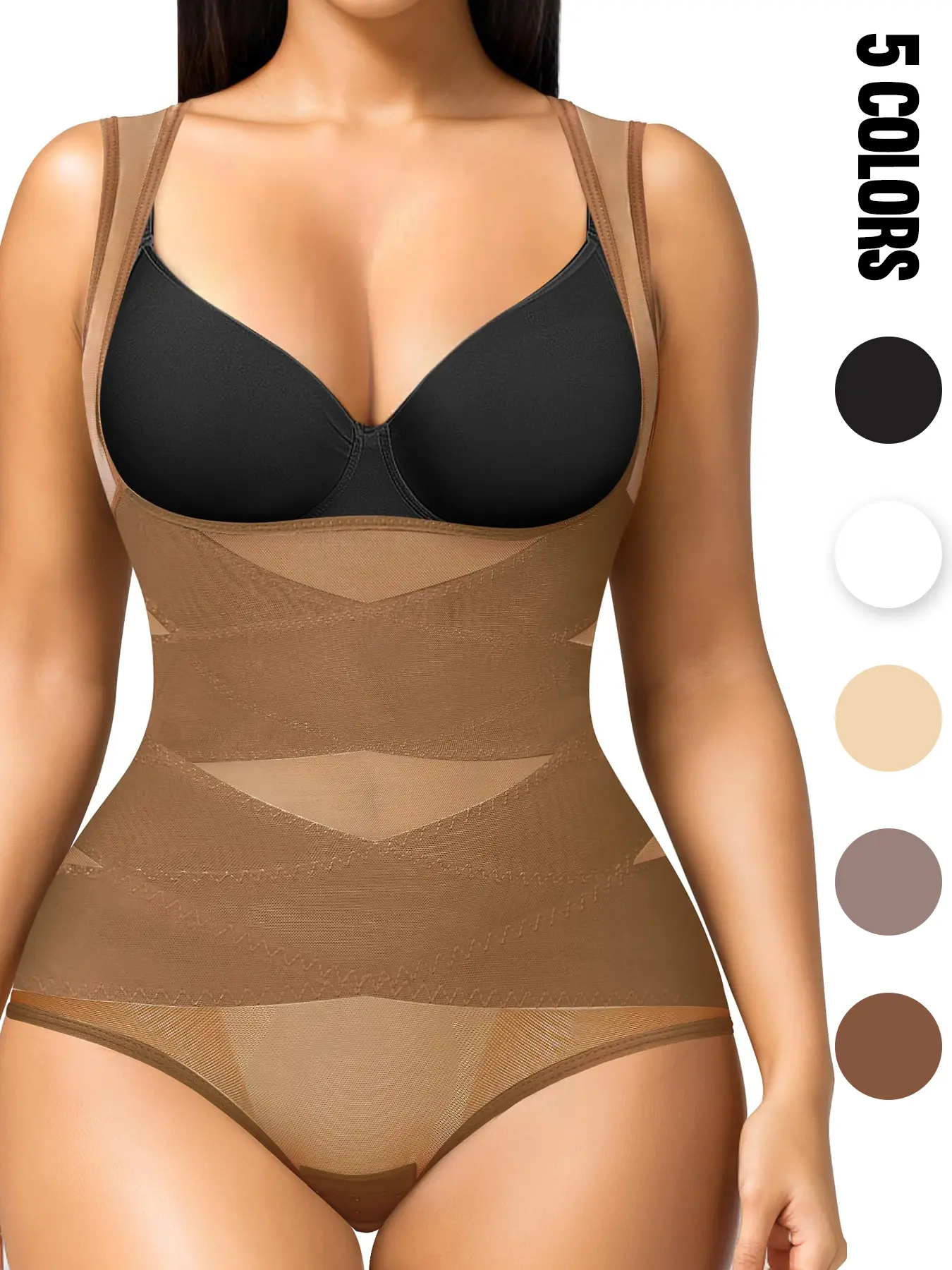 Women's Solid Color Open Bust Shapewear Bodysuit, Body Shaping Underwear, Adjustable Hook & Eye Crotch Closure, Breathable Comfortable High Waist Tummy Control Push Up Bust Shapewear, Faja Shapewear Bodysuit
