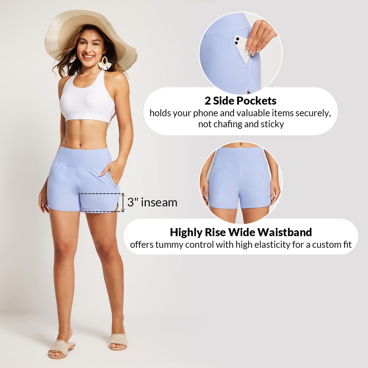 baleaf Women's High Waisted Lightweight  3''/5"/7''/9'' Board Shorts Swim/Running/Workout Quick Dry with Pockets Tankini Bottoms Bathing Suits Plus Size Bermuda Shorts Mesh Liner