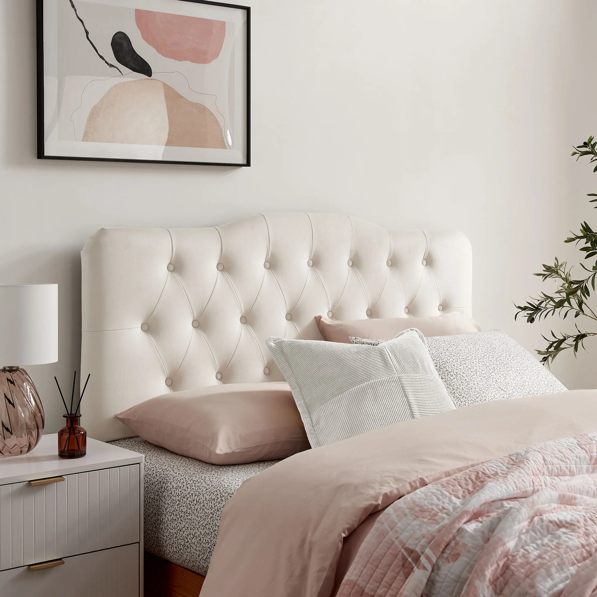 Annabel Alabaster Stain-Resistant Performance Velvet Queen Headboard - Adjustable, Curved, Classic Style, Arched Top Headboards for Indoor Furniture Bed Frames, Classic Style Headboards