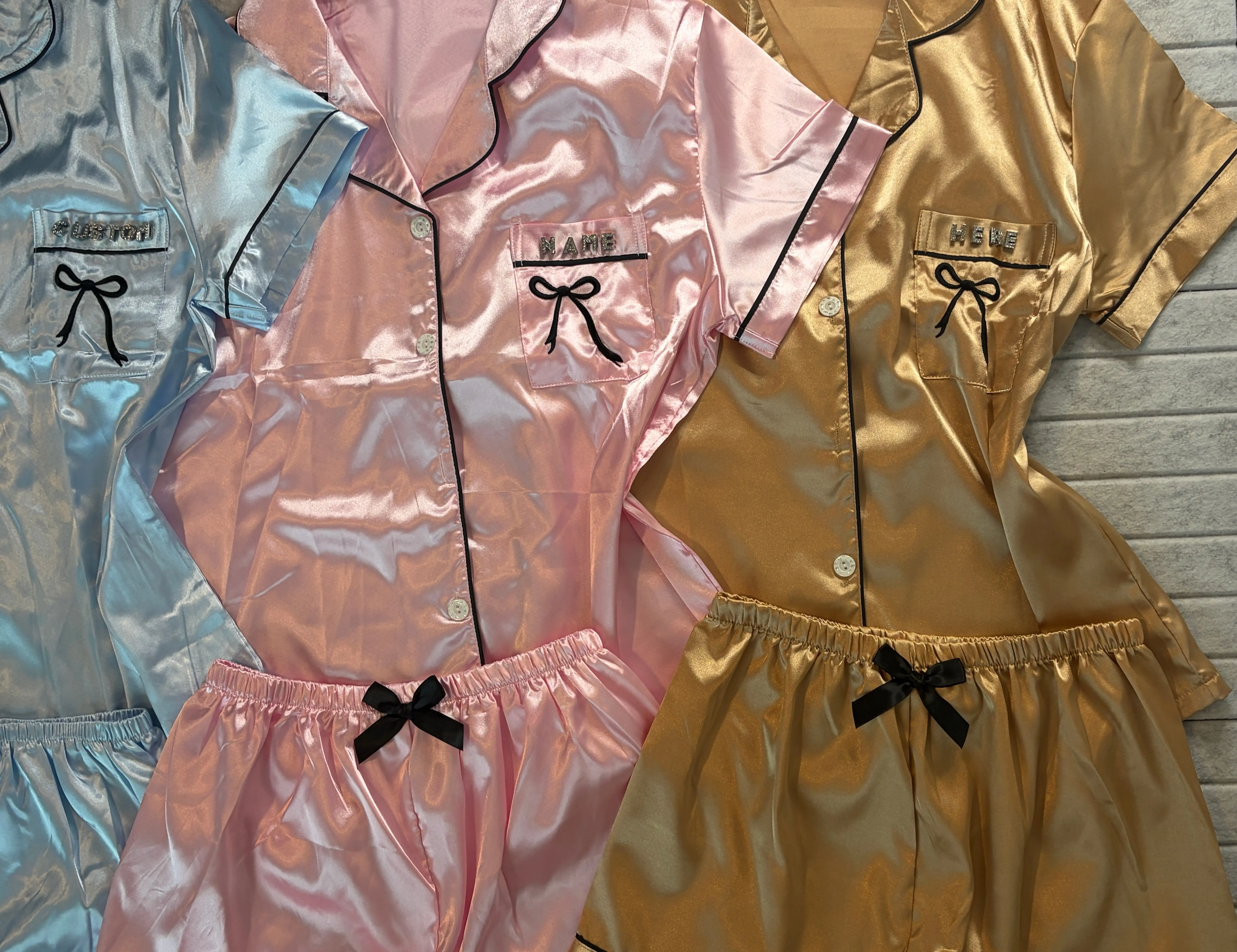 Ribbon Dream Champagne & Pink Satin Loungewear Pajama Pj Set l Personalizable CUSTOM SIZING AVAILABLE l Gift, present l Comfy, Cozy, Women