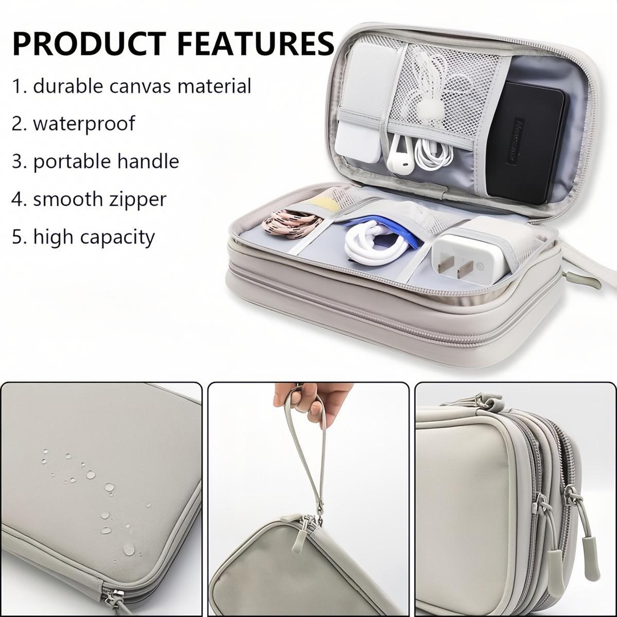Travel Cable Organizer Pouch Electronic Accessories Carry Case Portable Waterproof Double Layers All-in-One Storage Bag for Cord, Charger,Phone,Earphone,Travel Essentials