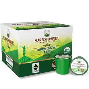 Peak Performance Organic Capsules for Nespresso Machines - Fair Trade, Low Acid, Organic Espresso Coffee Pods (36 Count) Compatible With All Nespresso Capsule Brewers. Medium Roast Single Serve Pod