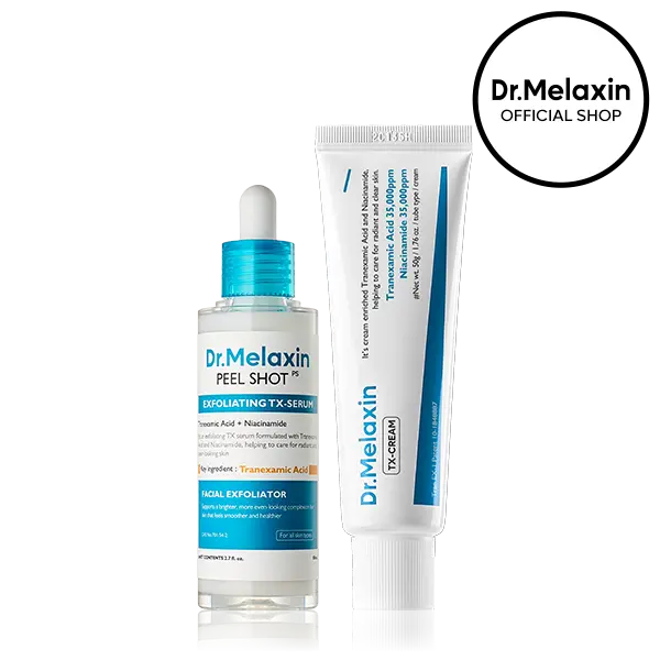 [Dr.Melaxin Official] Dark Spot & Uneven Tone Peel Shot TX Duo, Exfoliating Serum & TX Cream, Tranexamic Acid & Niacinamide Gentle Peeling for Dark Spot Care