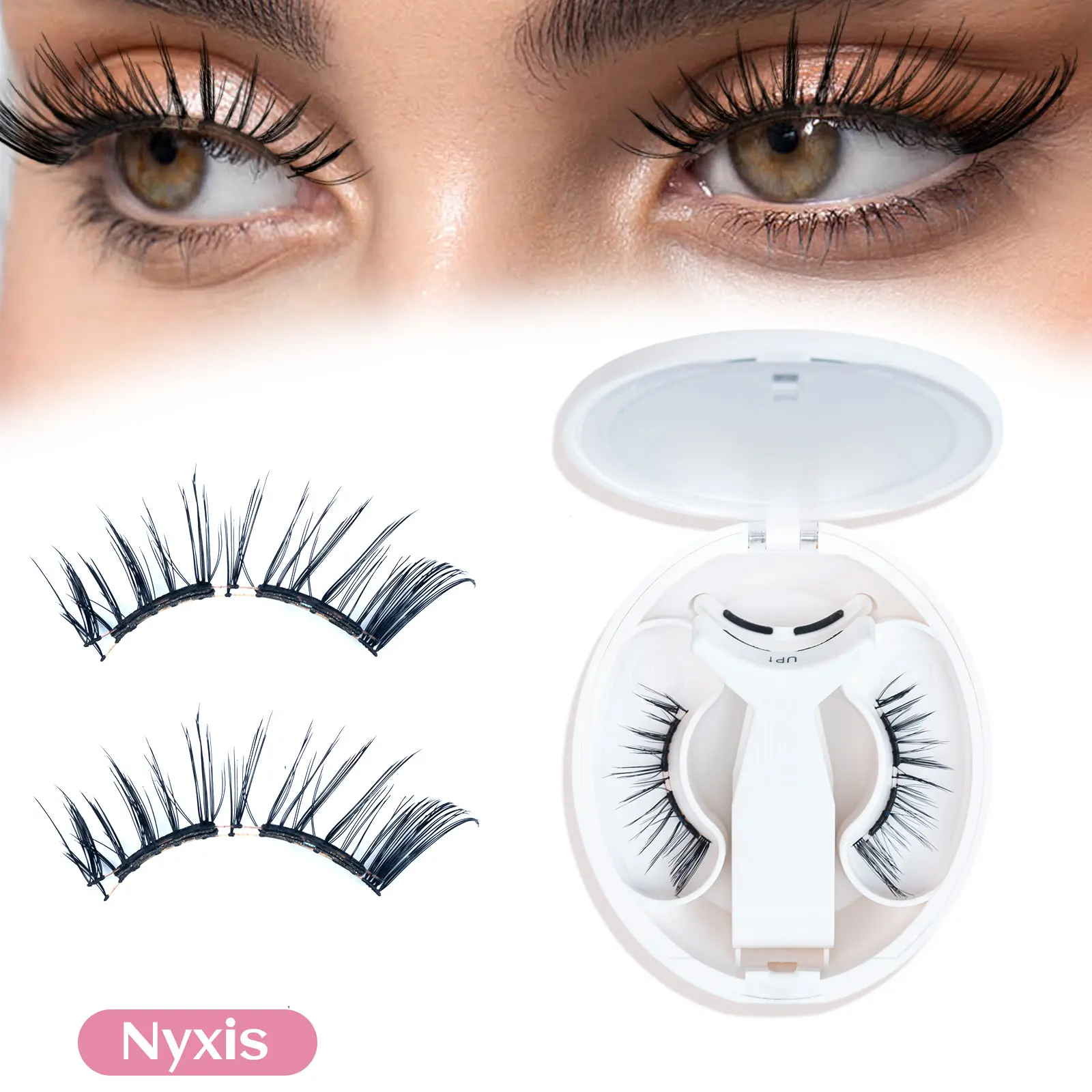 Nyxis Magnetic Eyelash Cluster Kit with Applicator, 4PCS Handcrafted Soft Glue-Free Waterproof DIY Volume False Lashes, Lash Cluster