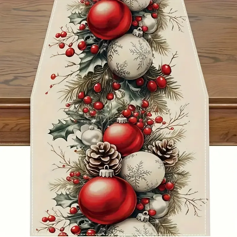 1pc Rectangular Printed Woven Polyester Christmas Table Runner Machine Washable Kitchen Holiday Celebration Decor Home Decor & Seasonal Gift Prints