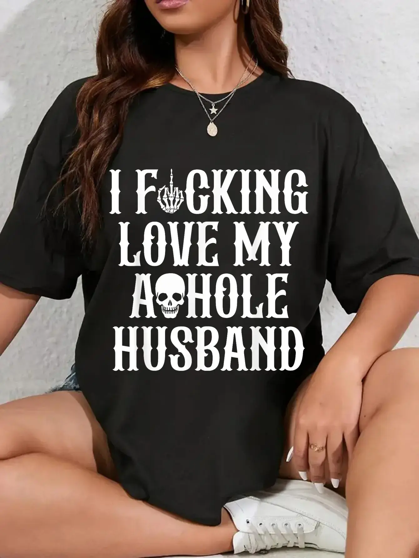Women's "I Love My Husband" Skull Graphic T-Shirt in Soft 100% Cotton, Casual Short Sleeve Slim Fit Breathable Top, Tshirt
