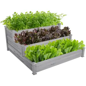 Costoffs 3 Tier 47 x 47 x 22in Raised Garden Bed Horticulture Outdoor Elevated Flower Box Tiered Garden Bed Wooden Vegetables Growing Planter for Backyard/Patio/Gardener