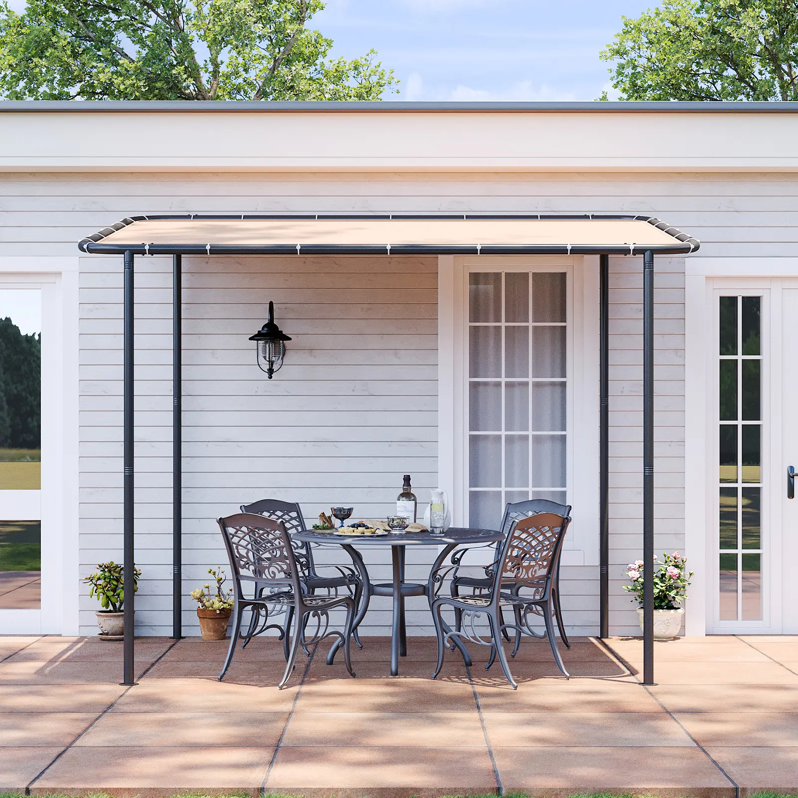 Aoxun Lean-to Gazebo 10x12 Ft Metal Frame Waterproof Roof UV Protection Khaki Wall Mounted Patio Cover for Outdoor Backyard Garden UPF50+ Sun Protection storage