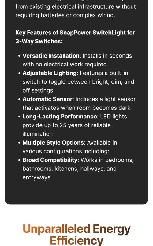 SwitchLight 3-Way - Illuminated Light Switch Cover Plate, Integrated LED Nightlight by SnapPower
