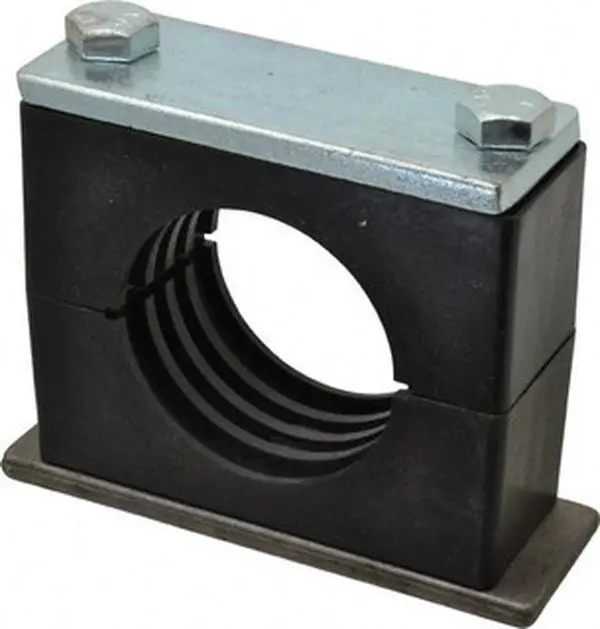 HYDAC Polypropylene Heavy Duty Vibration Control Clamp for 3" Pipe 7.09" Wide x 5.51" High x 2.36" Deep, Carbon Steel Plate, Weld Plate, Top Plate, Plastic Clamp Pair & Bolts 2210034