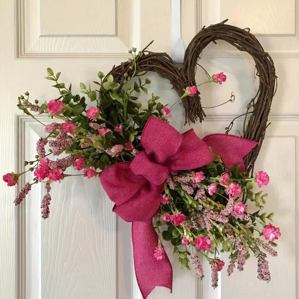 45cm Plastic New Artificial Hanging Heart Wreath - Valentine’s Festive Decoration, Home Supplies, Entryway Front Door Decoration