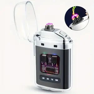 A cool and windproof lighter with USB charging function, designed to be small and portable, equipped with a color indicator light and battery level display feature.
