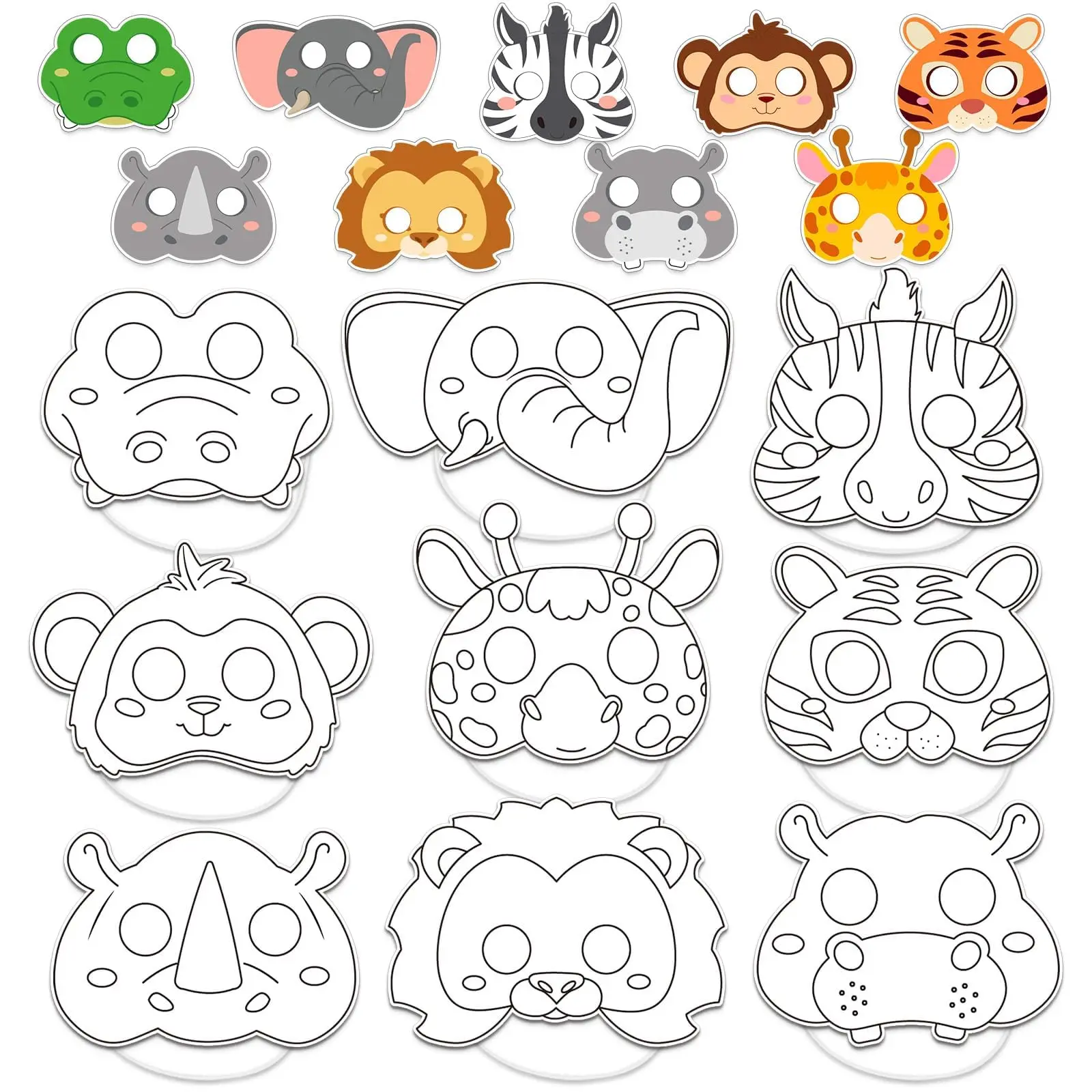 GISGFIM 36pcs Unpainted Animal Head Paper Masks, Blank DIY Mask Design Art Supplies with Elastic Band, Party Props for School Classroom Activities & Dress-Up (Diy Beauty Compatible)