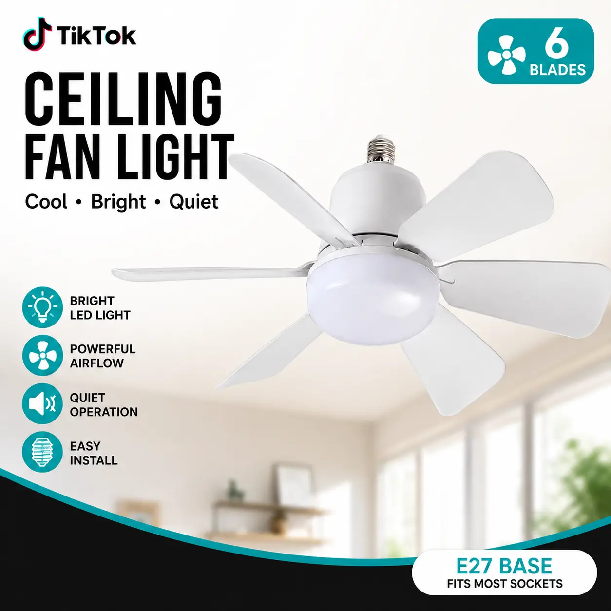 Low Profile LED Light Fan - 6-Blade Set, LED Atmosphere Lamp, 3-Speed Adjustable Airflow, 3 Light Modes, Dimmable, Timer, Remote Control, Easy Installation, Black & White Minimalist Home Improvement Lighting Accessory, Ideal for Kitchens, Laundry Rooms