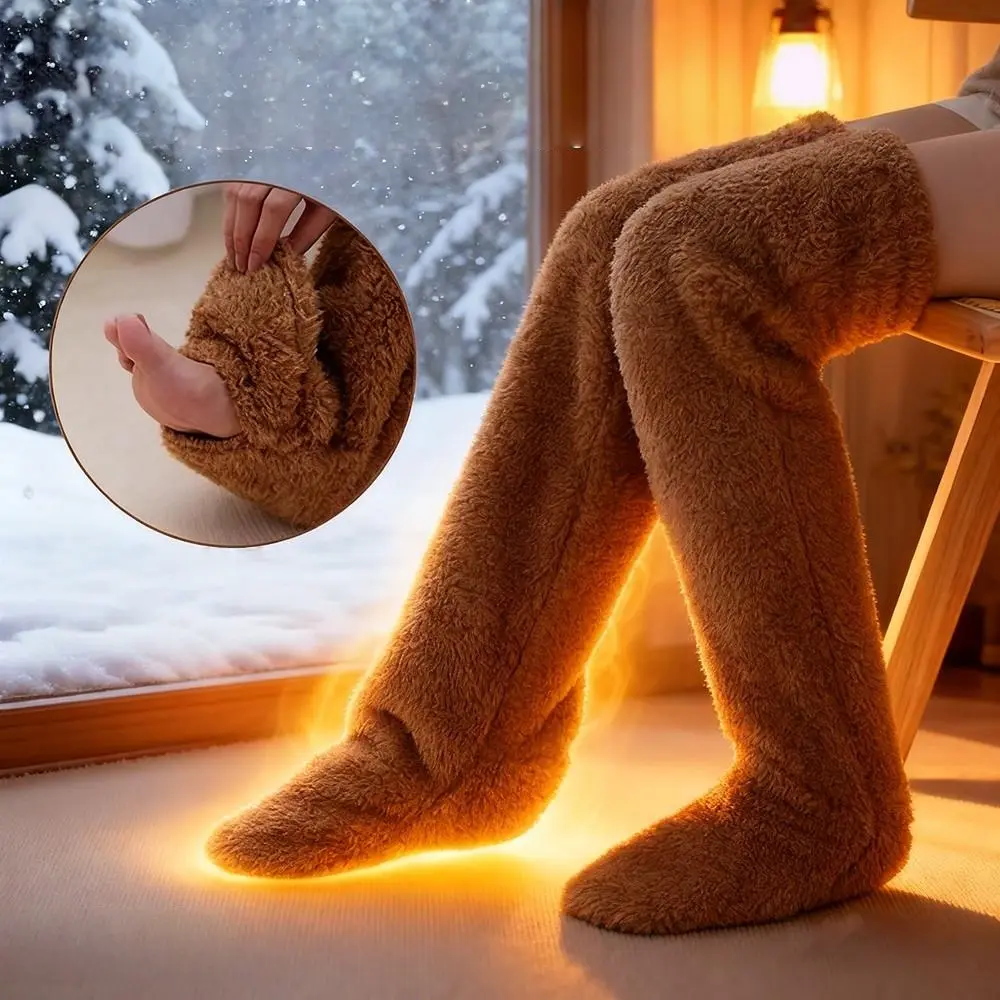 Over Knee High Fuzzy Long Socks Winter Warm Cold Leg Knee Joint Cold-proof Stockings Home Floor Sleeping Socks
