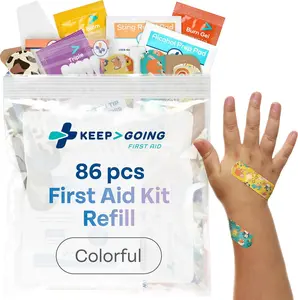 KeepGoing GoKit Colorful Refill - 86 Pieces Latex-Free Flexible Fabric Assorted Banners for Healthcare Aid Cotton Emergency Supplies Bandage Survival Equipment Set