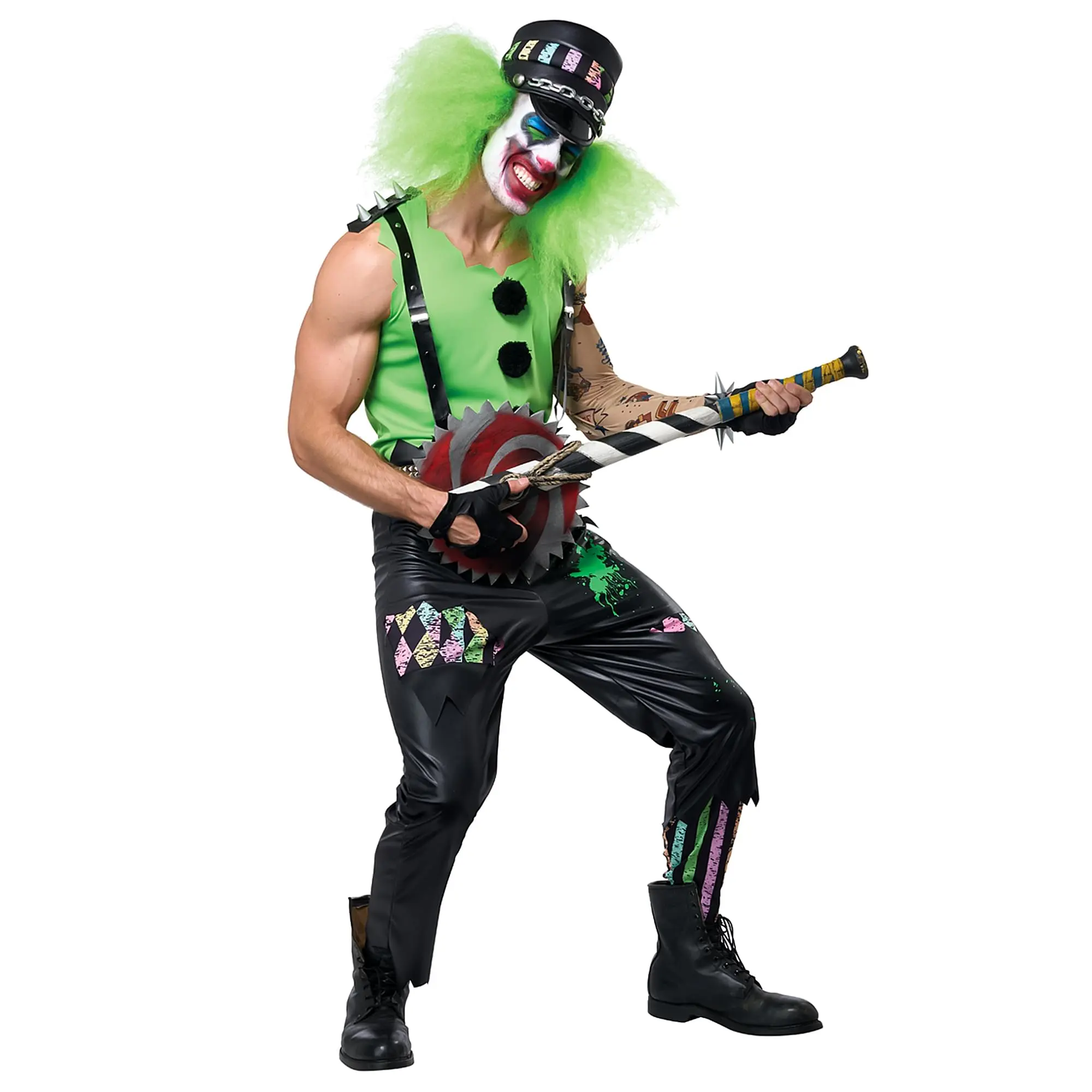Men's Spooky Crazed Clown Costume with Suspenders & Trouser, Ideal for Cosplay & Halloween Costume Ideas