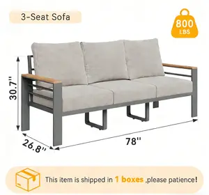 Aoxun Aluminum Outdoor Sectional Sofa - All Weather Waterproof Thick Washable Cushions | Patio Porch Balcony Deck Furniture