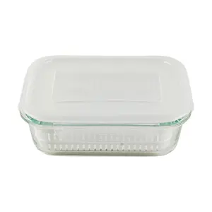 FREIZ Magicarino Glass Food Storage Containers - Heat Resistant Borosilicate Glass Square Meal Prep Containers, 660ml, Set of 2 for 1-2 People, Kitchen & Fridge Organization