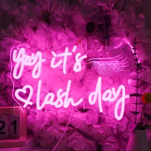 Yay It’s Lash Day Neon Sign Light for Lash Room Nail Studio Beauty Salon Pink LED Wall Sign Girl Makeup Bedroom Neon Light Wall Decor Lady Birthday Christmas Lash Tech Gift 5V USB