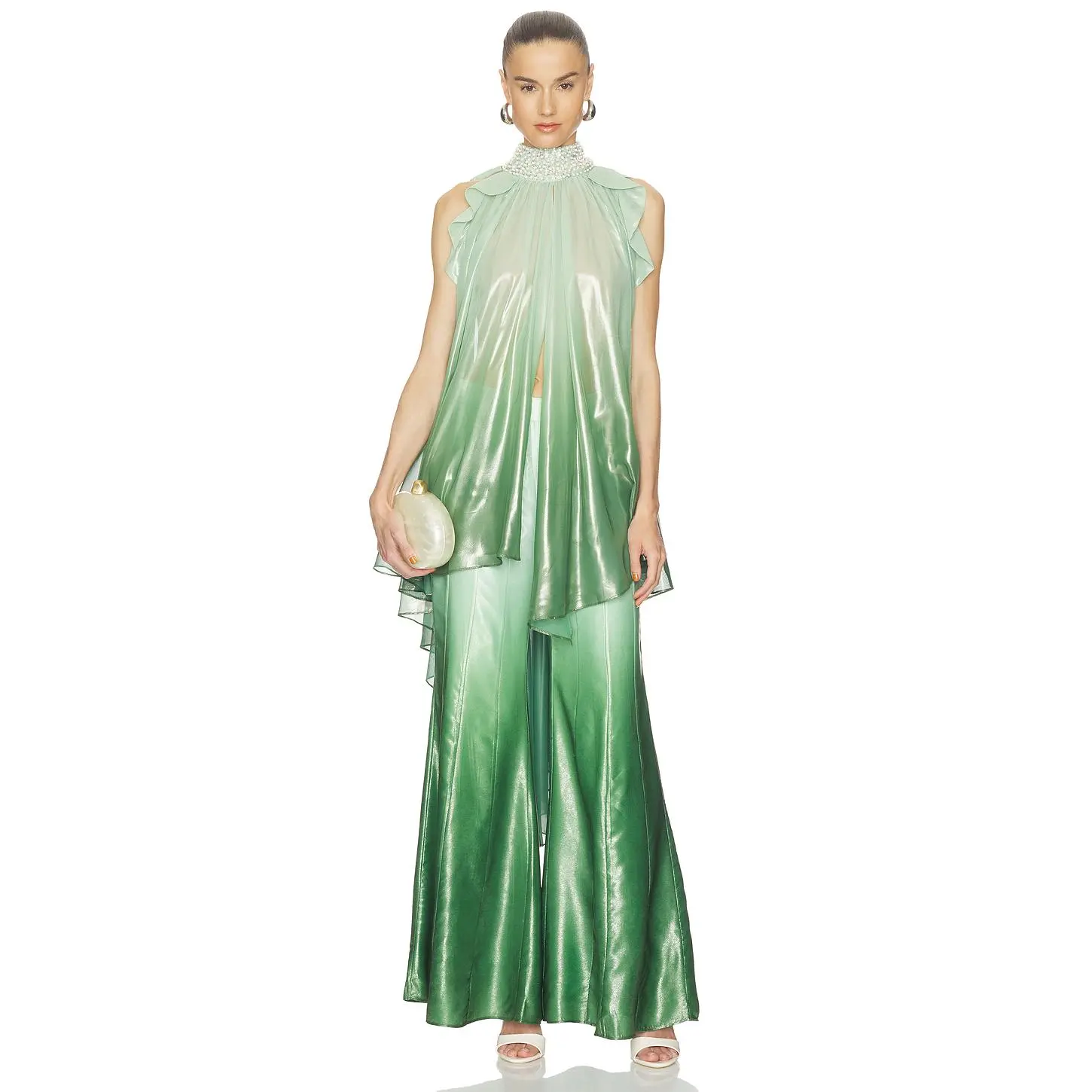 LA FUORI Iridescent Sage Embroidered Top in Iridescent Sage