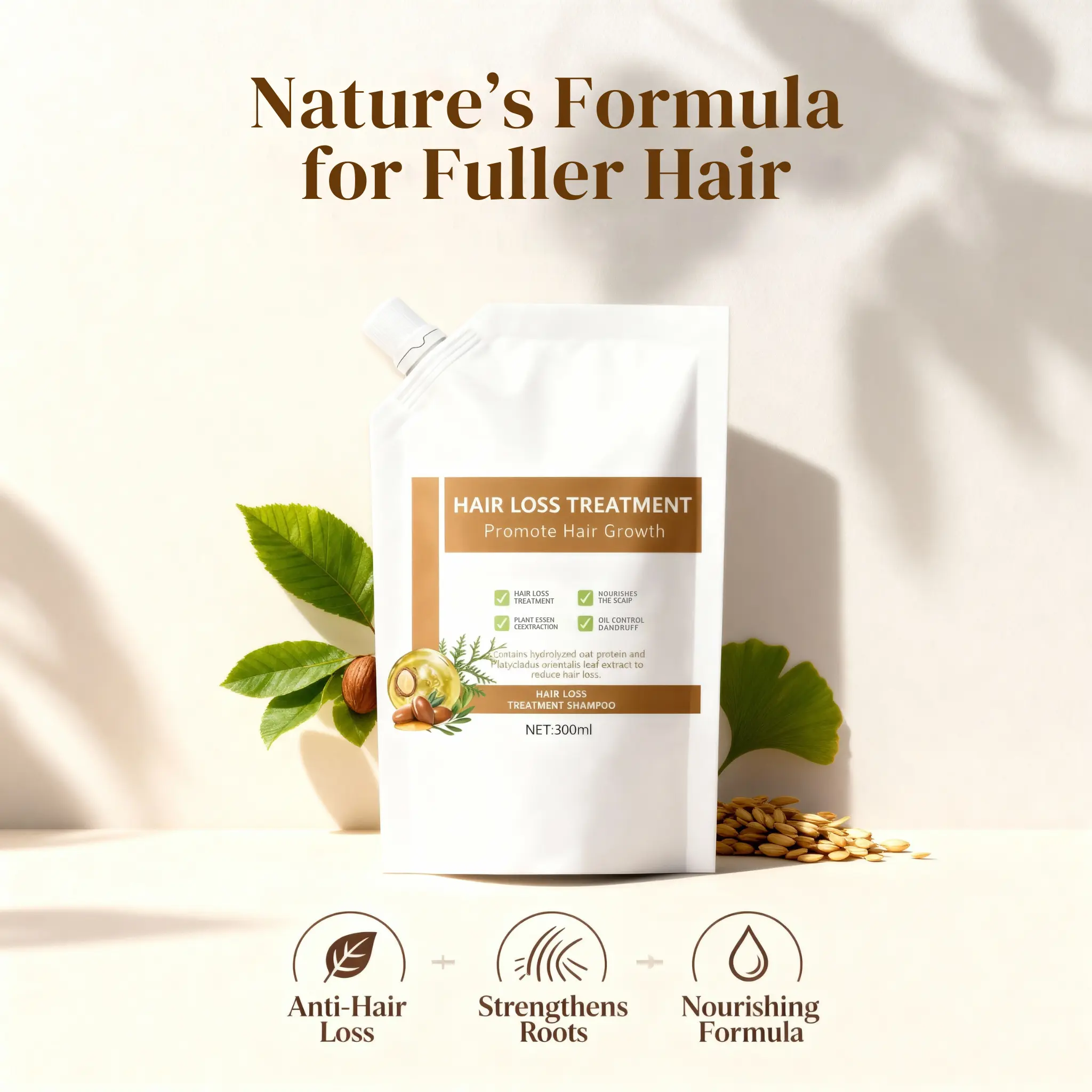 Anti-Hair Loss Shampoo with Plant Essence Hydrolyzed Oat Protein & Platycladus Orientalis Leaf Extract for Fuller Stronger Hair