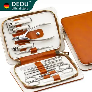 Deou  13Pcs Professional Nail Clippers Set,Sharp Stainless Steel Manicure Set Pedicure Kit for Men and Women with Luxury Case for Travel Brown Color Nail Clipper Set Daily Gift