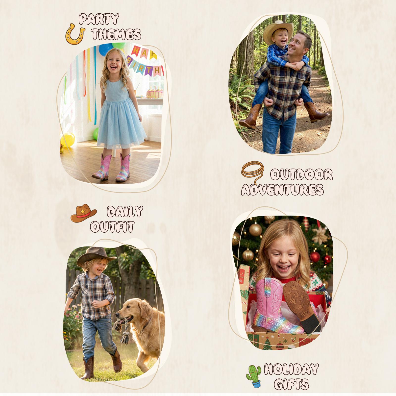 IUV Girls Cowgirl Boots Toddler Boys Cowboy Boots for Kids Western Square Toe Riding Mid Calf Boot