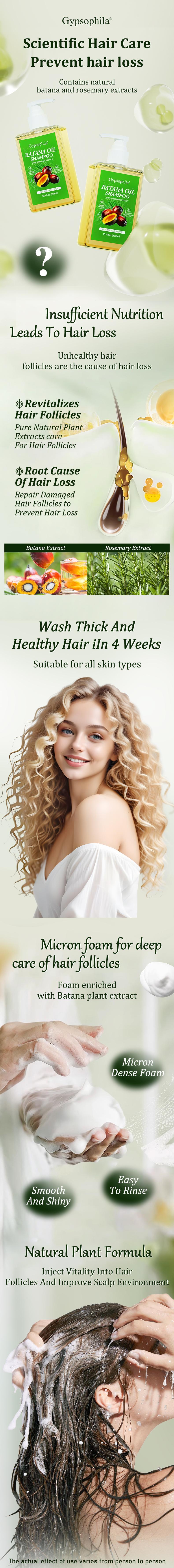 【Buy 1 Free 1】Gypsophila Batana Oil & Rosemary Shampoo, 300ml – Nourishing & Volumizing Hair Cleanser for Men & Women, Helps Reduce Hair Loss, Repairs Damage & Supports Hair Growth