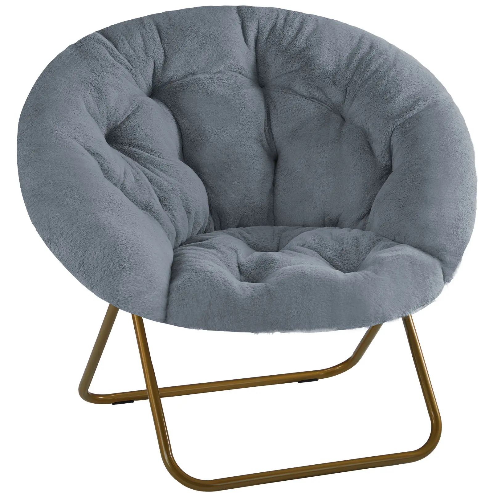 X-Large Faux Fur Saucer Lounge Chair - Comfy Bubble-Shaped Chic Backless Folding Chair with Soft Padding & Metal Frame for Bedroom, Teens Adults, Lounge Chairs, Comfy Chairs