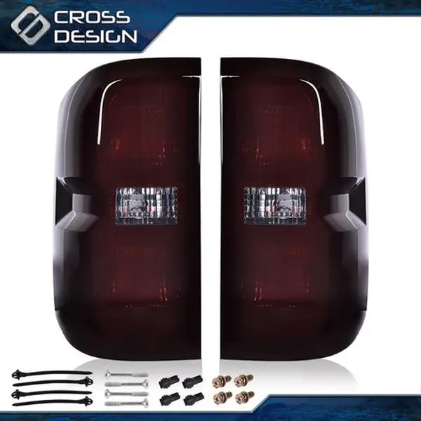 CROSSDESIGN Direct Bolted OE Rear Left & Right Smoke Lens Rear Taillight Lamps with Wiring Harness, Vehicle-Specific Fit for 14-19 Chevy/GMC HD Silverado 1500-3500 Sierra 3500 Dually, Tail Light Covers, Vehicle & GMC Accessories, Rear Taillights, Lenses