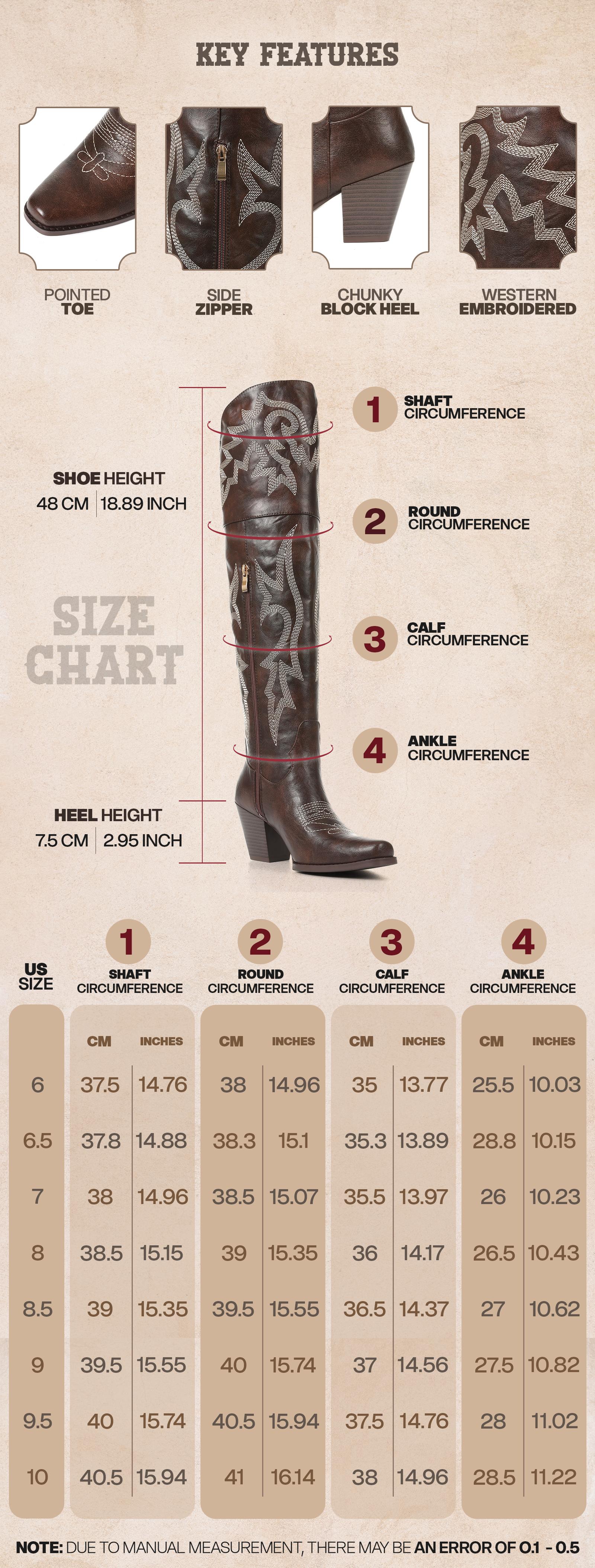 CELNEPHO Women Cowboy Boots Pointed Toe Classic Embroidered Chunky Block Heel Side Zipper Closure Over the Knee Western Boots Spring Party Cowboy Festival Dress Shoes