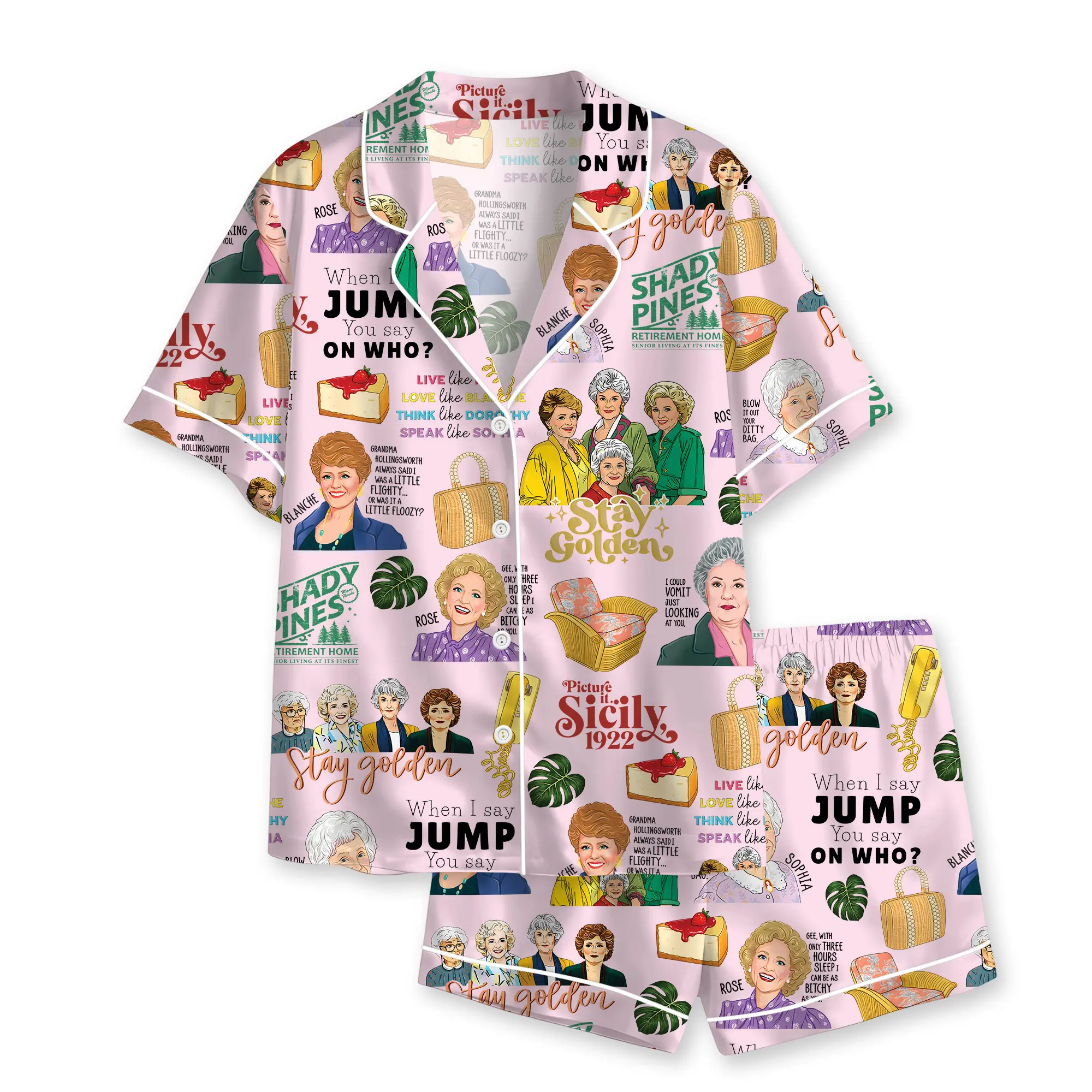 Golden Girls Pajama Set, Stay Golden Sleepwear, Shady Pines Pajamas, Funny TV Show PJs, Cozy Gift for Mom, Grandma, Girlfriend