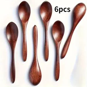 6 PCS Handmade Wooden Spoons 5.7 Inch – Small Coffee, Honey & Dessert Stirring Spoons, Natural Wooden Utensils for Kitchen & Dining
