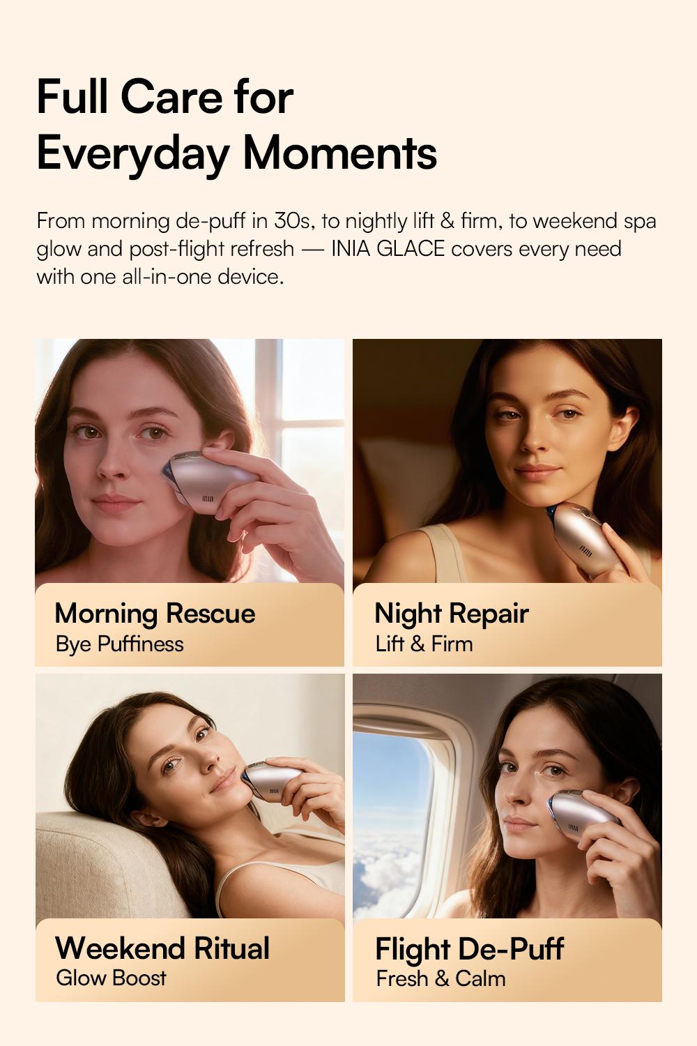 【LIVE EXCLUSIVE】INIA GLACE 7-in-1 Face & Neck Sculpting Device | EMS Microcurrent, Red & Blue Light, Thermal & Cryo Therapy for Lift, Tighten, Lymphatic Drainage & De-Puff, Serum Infusion, Perfect Gift Pick