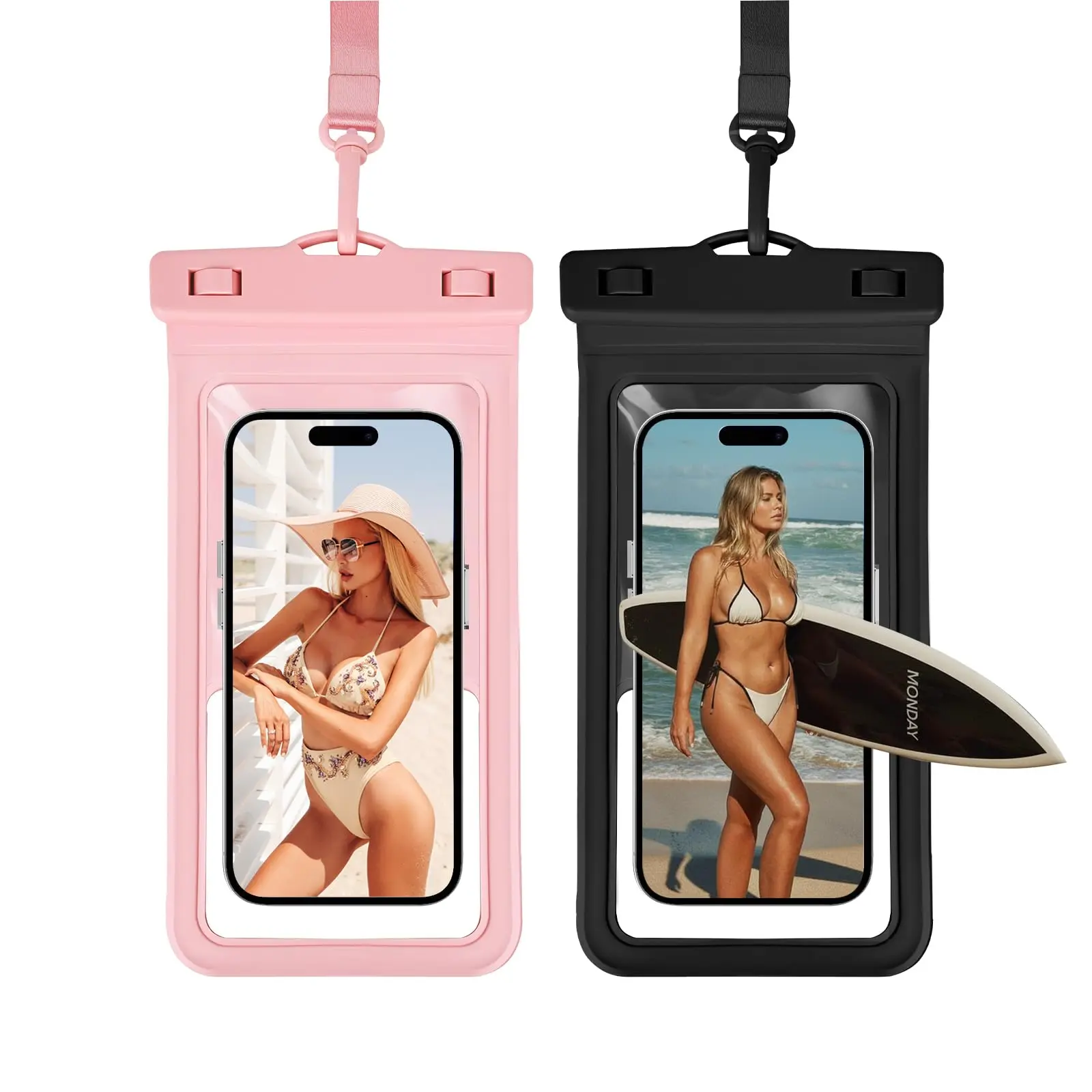 Waterproof phone pouch, clear waterproof cell phone case with lanyard for iPhone and Galaxy up to 7 inches, inflatable edges for better buoyancy, essential dry bag for winter swimming, cruise ships, diving, kayaking, soaking in hot springs, and spas.
