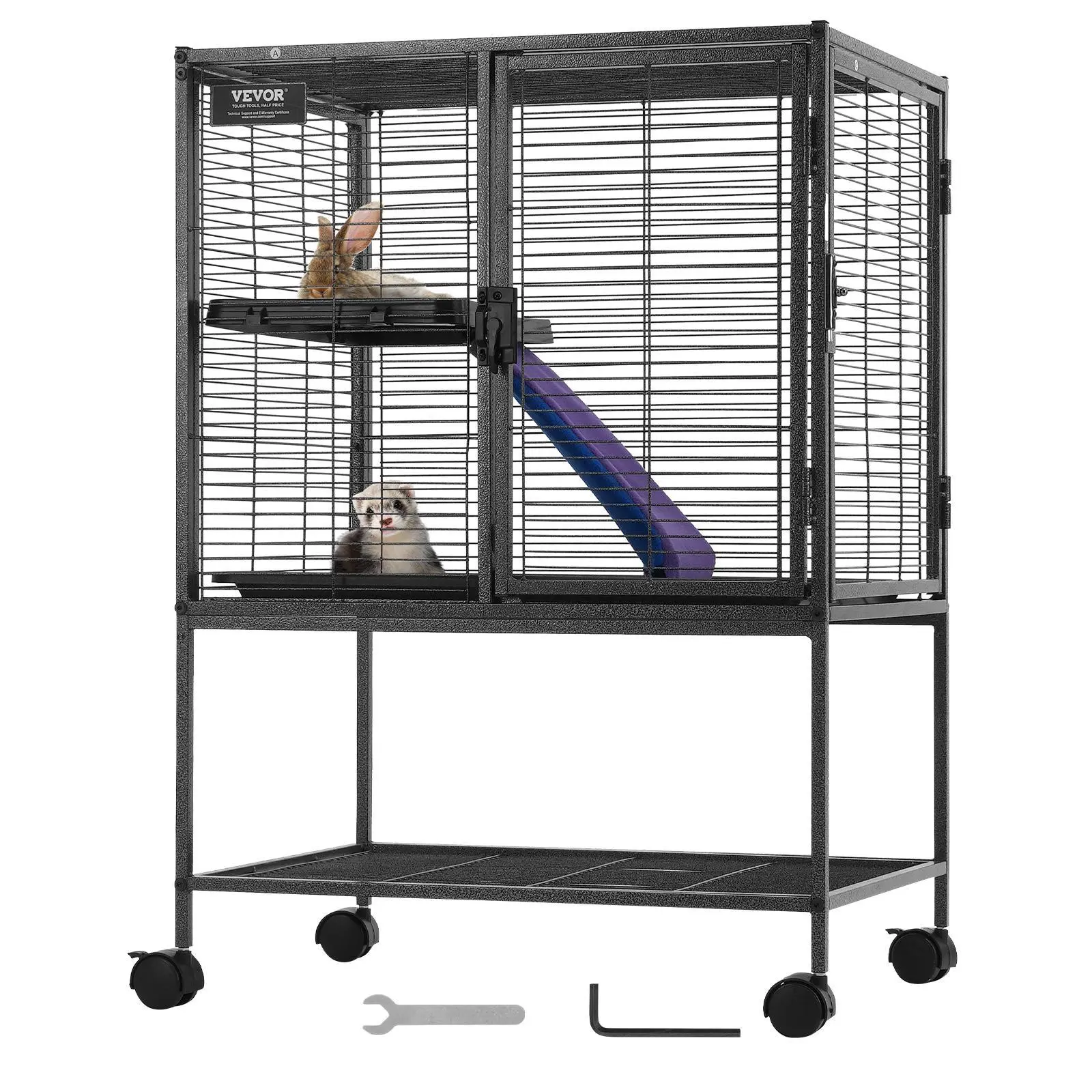 【SummerFinds】VEVOR 34" Rolling Metal Ferret Cage,  , Large 2-Tier Critter Nation Cage, Small Animal Cage with Ramps & Tray, Easy to Set up for Pet Rats, Hamster, Guinea Pig, Chinchilla, Squirrel, Hedgehogs, Bunny