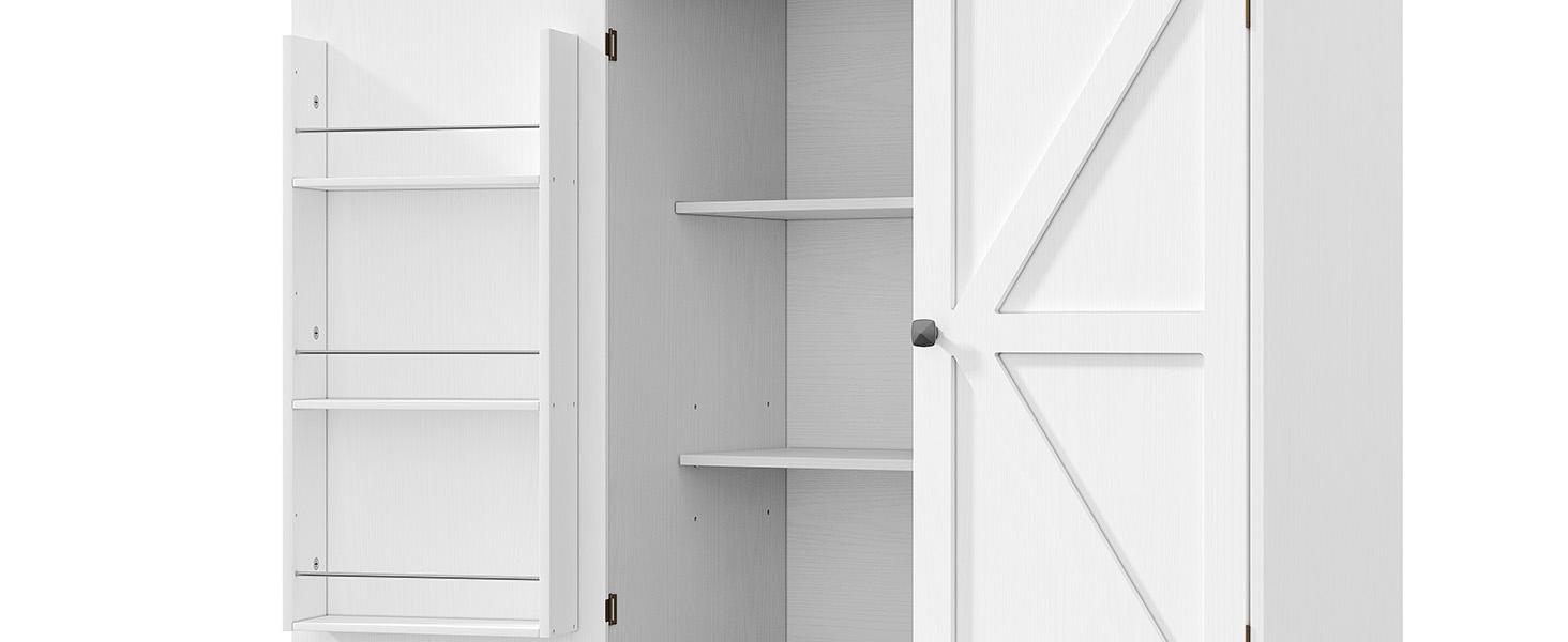 【SPOTLIGHT DAY】ONBRILL 71" Tall Farmhouse Kitchen Pantry Cabinet with 6 Door Shelves & Drawer Wood Storage Cabinet 2 Adjustable Shelves 4 Barn Doors Freestanding Cupboard for Kitchen Dining Room