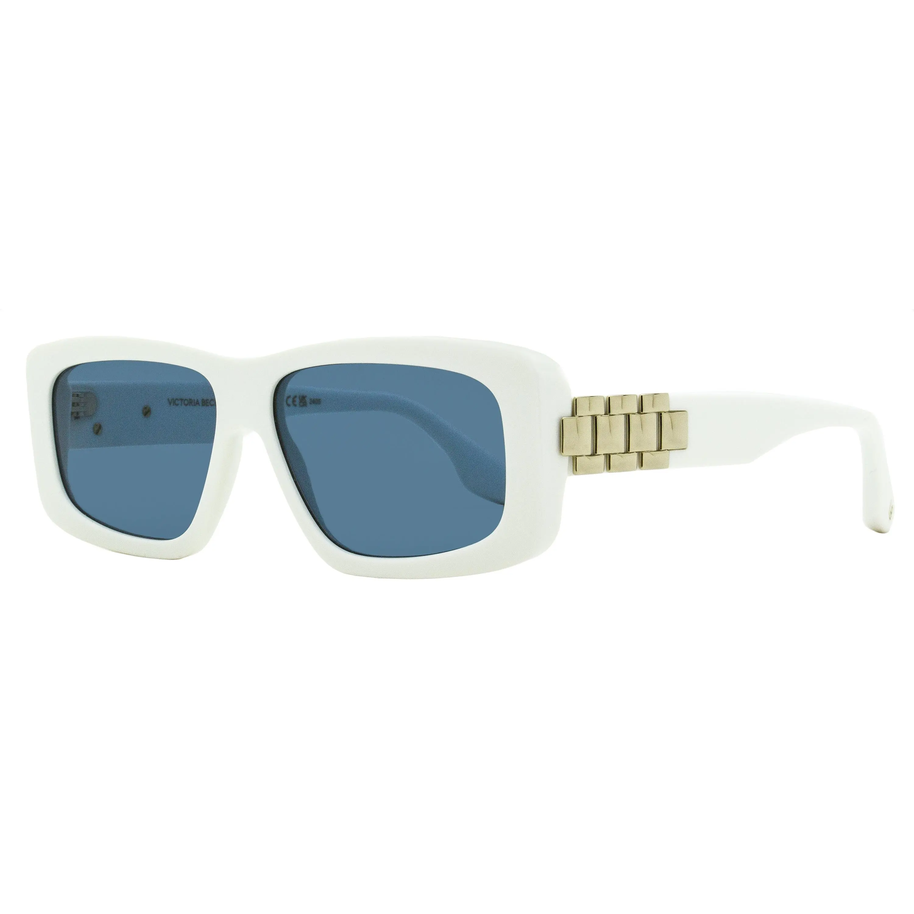 Victoria Beckham Rectangular Statement Frame Sunglasses for Women, White Acetate with Chain Detail and UV Protection, VB669S, 55mm, Statement Frame Glasses, Acetate Women's Sunglasses, Modern, Female Fit, Chain Accents, Eyewear Fashion, Uv Lens, Metal Cha