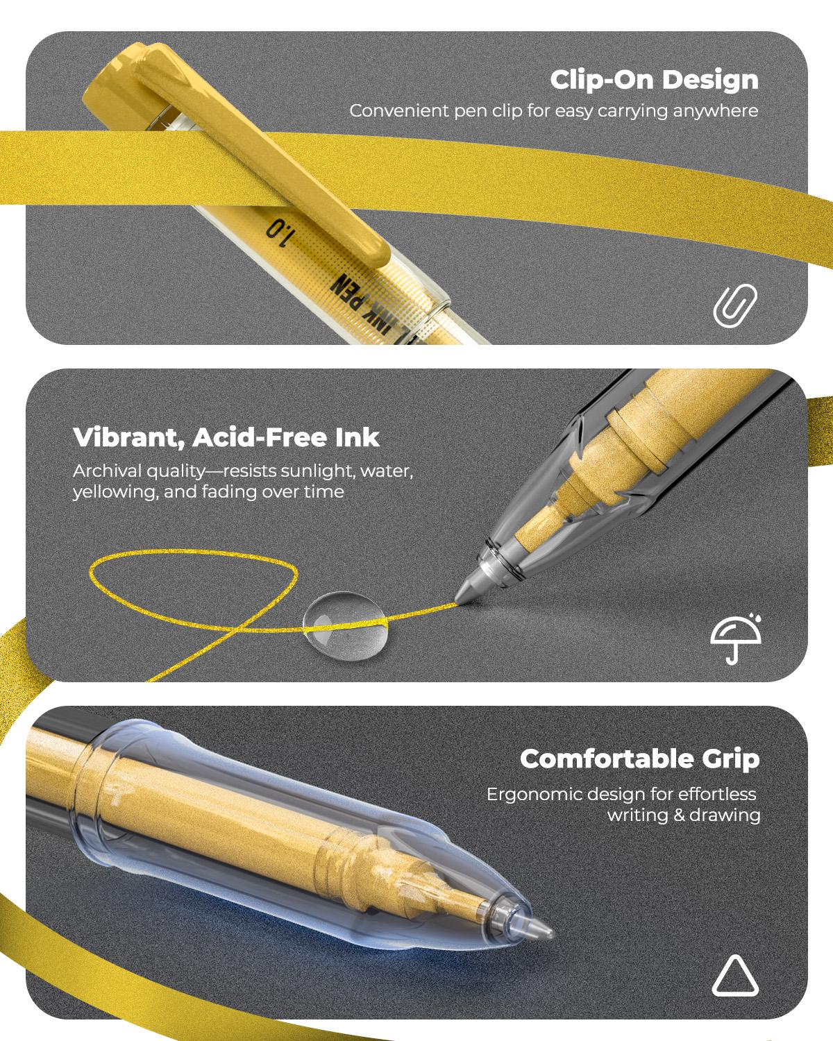[JusArt] White Pen, Gold Pens & Silver Pen with 0.4mm, 0.5mm & 1.0mm Assorted Tips, Opaque Ink Pens for Black Paper, Journaling & DIY Crafts, Ideal Drawing Pens for Artists & Art Supplies, 5 Pack summerwins,back to school,back to school shopping