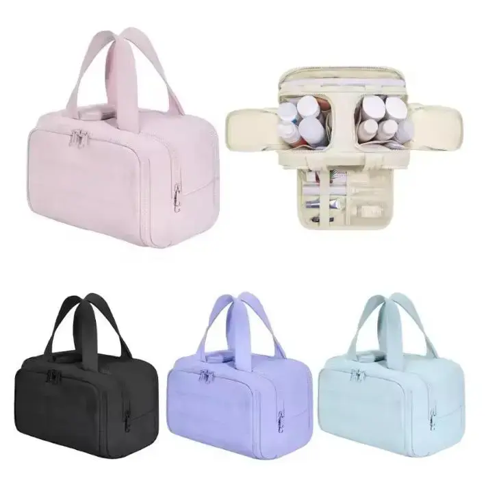 Unisex Large Capacity Partitioned Portable Makeup Bag - Waterproof Leak-Proof Handheld Travel Gym Cosmetic Organizer with Dividers
