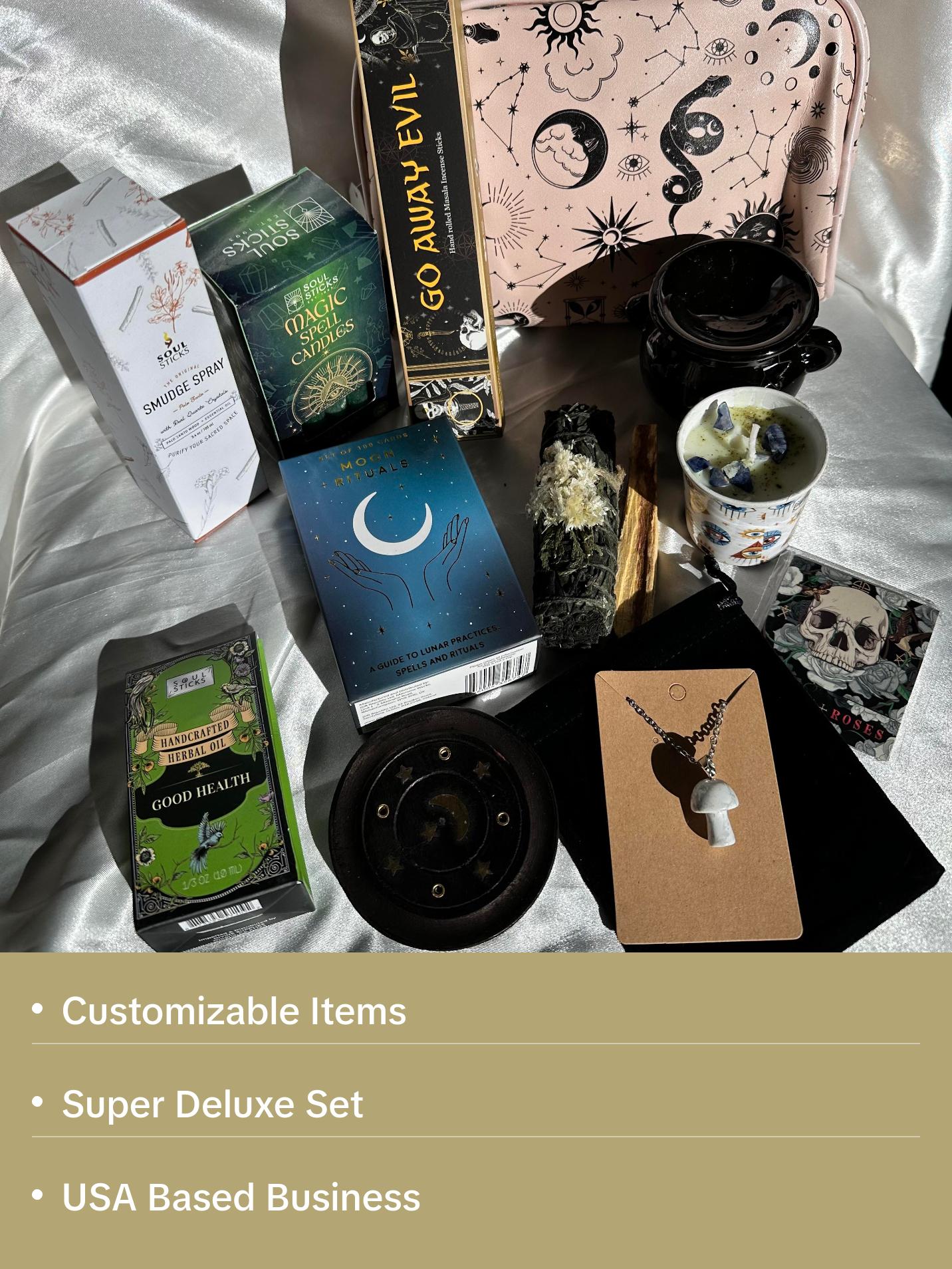 Ships From California Celestial Witchy Spell Candle, Journal, Accessories, Tarot/ritual/spell Cards or Books, Bundle Gift Set Herbal Oils Aromatic Sage Aromatic Fruity Fragrance