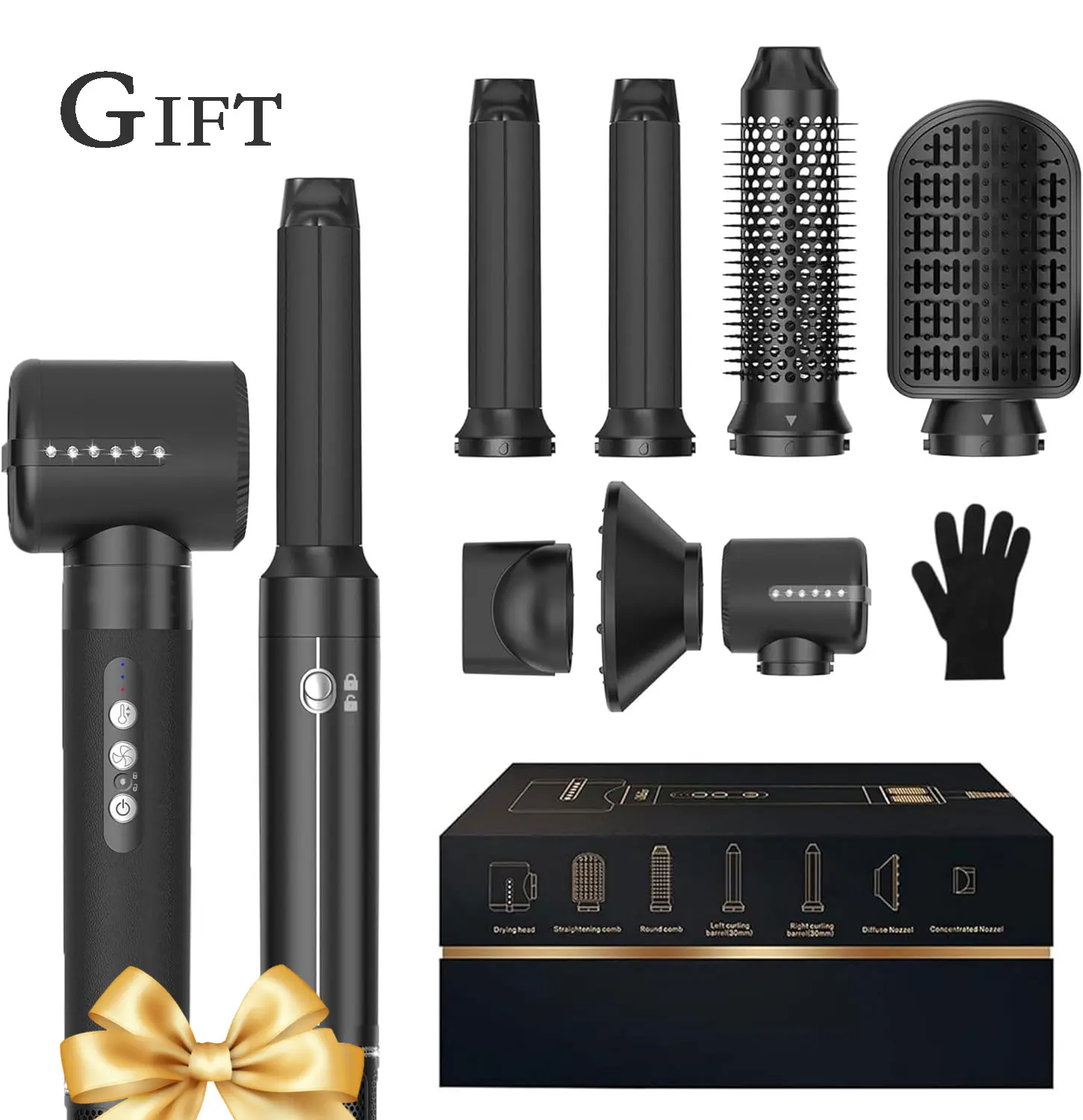 7-in-1 Ionic Powerful Hair Dryer Brush with Air Curler, Diffuser & Wrap Ends Function - Fast Dry, Volumize, Curl, Straighten Multi-Function Hair Tools (100-120V)