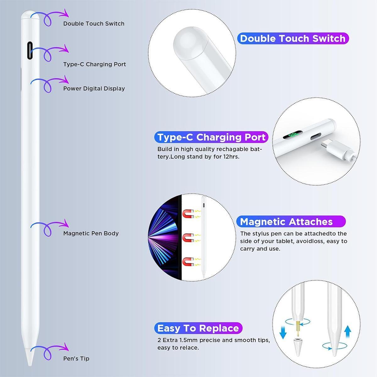 Stylus Pen for iPad,Apple Pencil for iPad 9th&10th Generation -iPad Pencil 2nd Generation,Fast Charge Active Pencil Compatible with 2018-2026 Apple iPad Pro11&12.9 inch, iPad Air3/4/5,iPad 6-10,iPad Mini 5/6 Gen Accessories Adapter