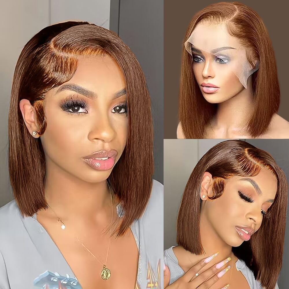 Bob Wig Human Hair 13x4 Frontal Lace Wig 180% Density Short Straight HD Lace Front Bob Wigs for Women Human Hair Glueless Pre Plucked Hairline with Baby Hair 12 Inch