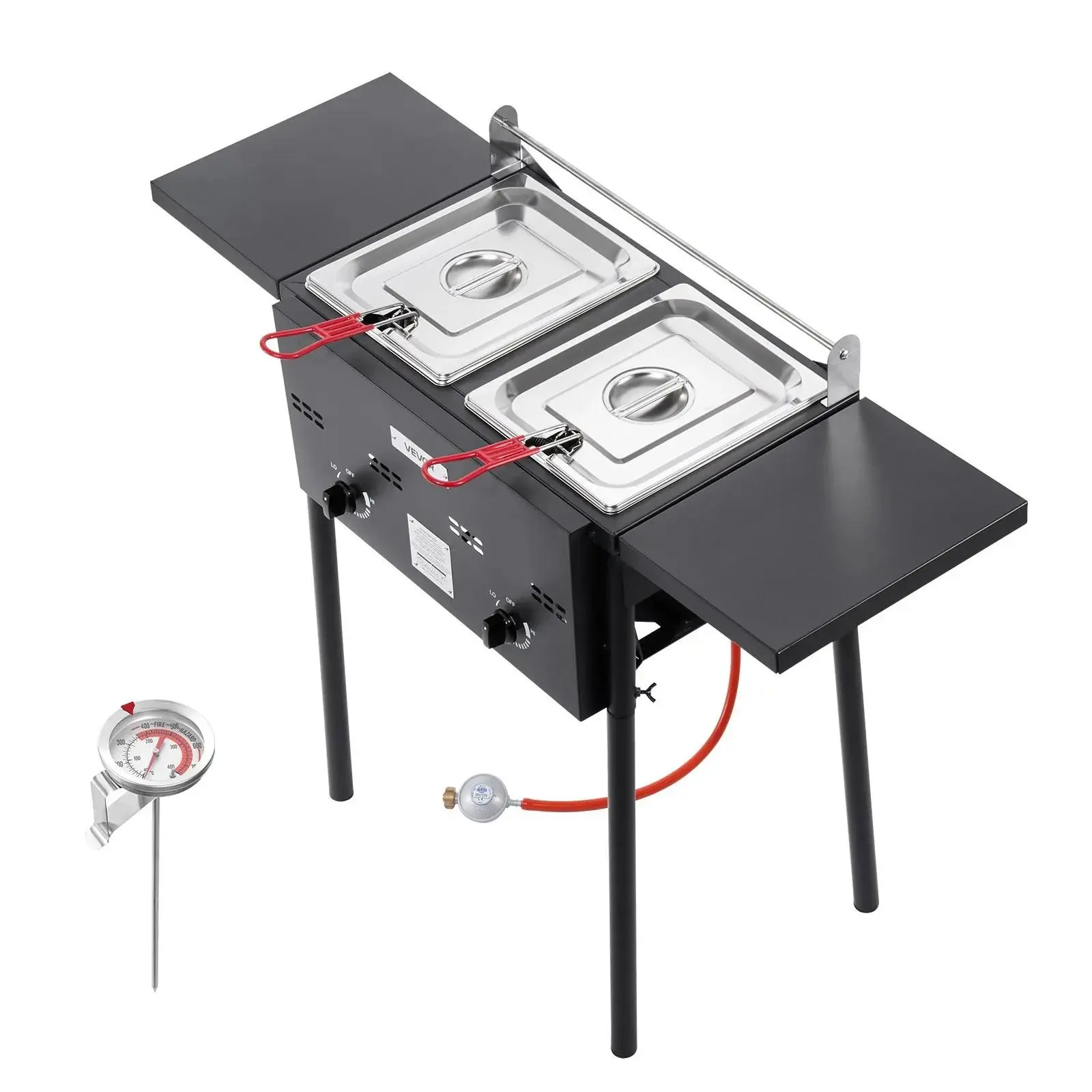 【Summerfinds】VEVOR 8QTx2 Outdoor Propane Deep Fryer Commercial Free Standing Cooker Two Tank