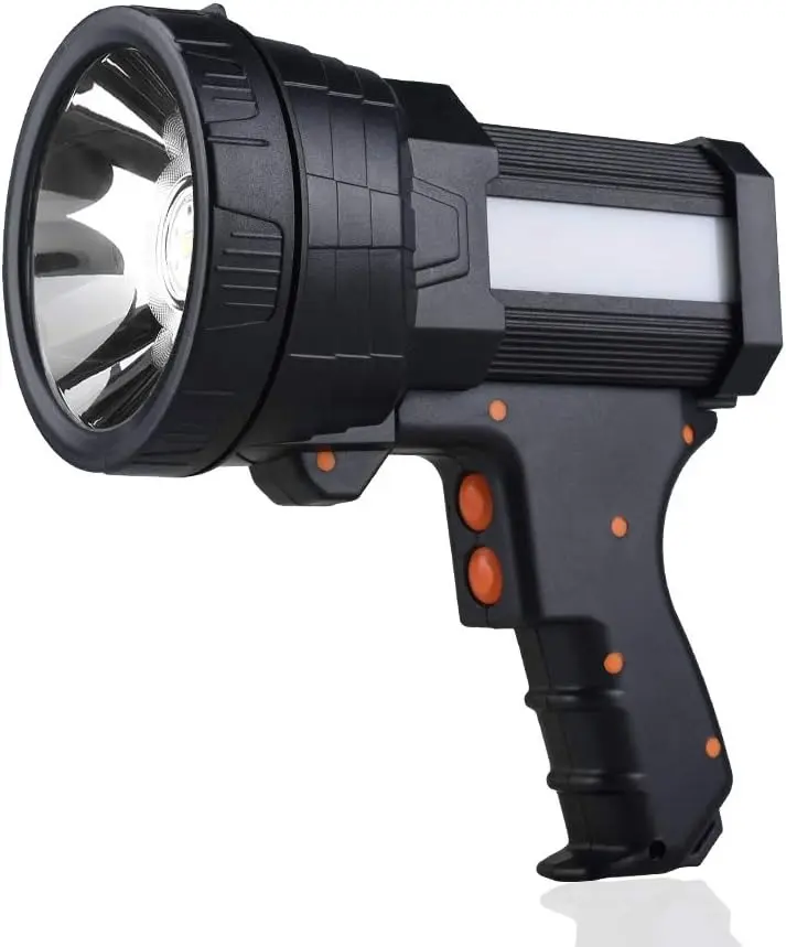 Unisex Rechargeable Handheld LED Spotlight, Super Bright Searchlight with Side Light Bar, Waterproof Portable Flashlight, 6 Modes, Long-Lasting Torch for Hunting/Fishing, Outdoor Tasks & Emergency, Utility Torch