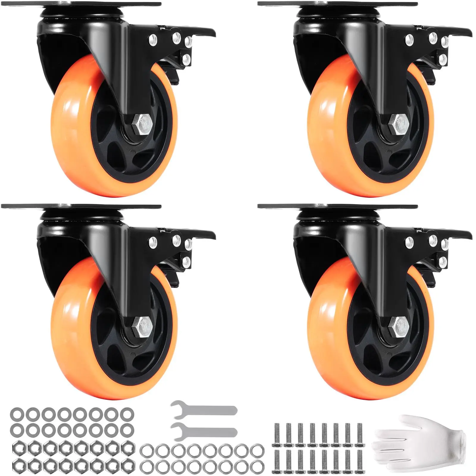 【SummerFinds】VEVOR Caster Wheels,  4-inch Swivel Plate Casters, Set of 4, with Security A/B Locking No Noise PVC Wheels, Heavy Duty 350 lbs Load Capacity Per Caster, Non-Marking Wheels for Cart Furniture Workbench